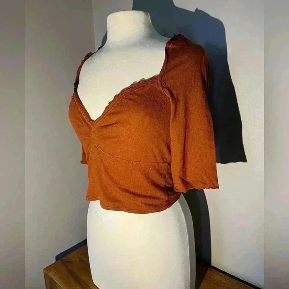 Free People orange quarter sleeved top - Picture 3 of 9